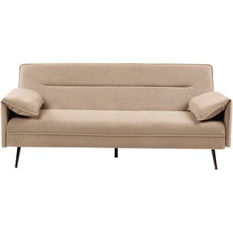 Beliani Divano letto a 3 posti Rivestimento in tessuto idrorepellente con braccioli marrone chiaro Vayla