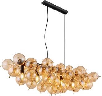 Globo Lighting Udo L&aacute;mpara Colgante De Techo Con Forma De Barra, Esferas Negras Mate, Pantalla De Cristal &Aacute;mbar, 6 Bombillas E14