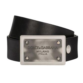 Dolce & Gabbana Leren Riem met Logo Gesp - Heren - Accessoires - Zwart - Maat: 90 CM Leer