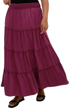 City Chic Boho Tiered Maxi Skirt in Pomegranate at Nordstrom, Size 16W