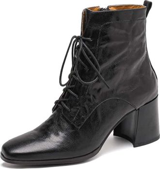 TinaCus Womens Genuine Leather Handmade Chunky Heel Side Zip Up Square Toe Ankle Boots, Black, 5 UK