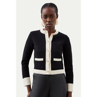 Karen Millen Cotton Cropped Knit Boxy Cardigan in Mono at Nordstrom, Size X-Small