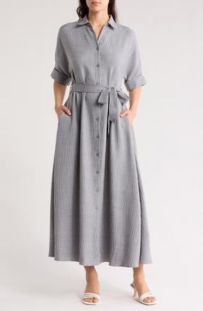 Max Studio Short Sleeve Textured Maxi Shirtdress in Heather Grey at Nordstrom Rack, Size X-Small