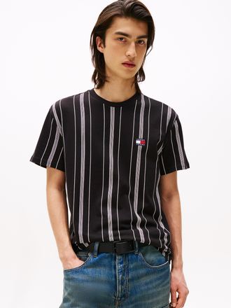 Tommy Jeans T-Shirt TOMMY JEANS TJM REG VERT STRIPE SS TEE, Herren, Gr. XXL, schwarz (schwarz stripe), Single Jersey, Obermaterial: 100% Baumwolle, gestreift, Run
