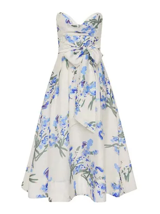 Rebecca Vallance Print Linen Blend Midi Bustier Dress