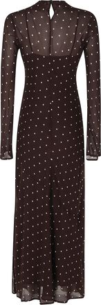 Semicouture Connie Polka Dot Sheer Sleeve Viscose Midi Dress