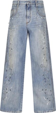 Ermanno Scervino Blue Crystal-Embellished Wide-Leg Jeans