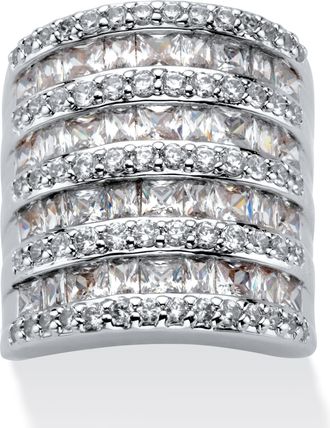 Palm Beach Jewelry 6.26 TCW Baguette-Cut and Round Cubic Zirconia Silvertone Cocktail Ring