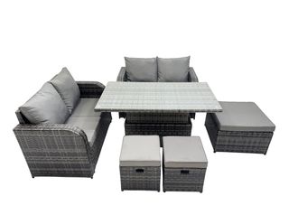 Fimous 7-seater Rattan Garden Furniture Dining Set with 3 Stool in Dark Grey