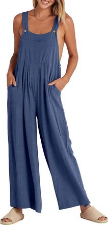 Generic 2025 Womens Overalls Baggy Sleeveless Adjustable Wide Leg Jumpsuits Rompers Culottes with Pockets (Blue,4XL)