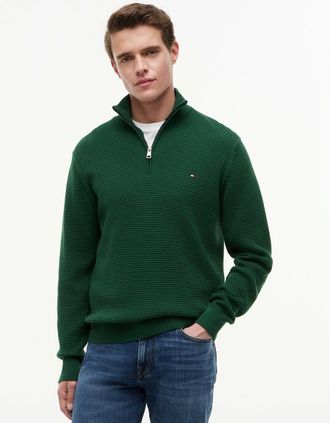 Tommy Hilfiger Mens Tommy Hilfiger Seasonal Structure 1/4 Zip Mens Mock Neck Sweatshirt - Street Green - Size: 38