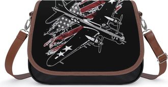 Generic B17 Bomber WW2 Plane Aircraft USA Flag Crossbody Bags for Women Shoulder Messenger Bag Purse Handbags
