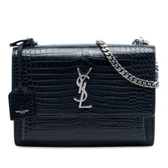 Saint Laurent Tweedehands Medium Croc Ge&euml;mbossede Monogram Sunset Tas