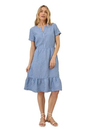 Pact Canopy Linen Notch Neck Dress Made with Organic Cotton in Bondi Stripe at Nordstrom, Size Xx-Large