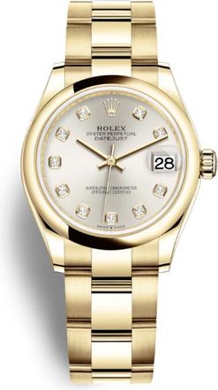 Rolex Datejust 31 Silver Diamond Dial Automatic Ladies 18kt Yellow Gold Oyster Watch 278248SDO