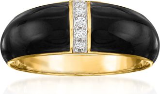 Ross-Simons Black Enamel Dome Ring With Diamonds in 18kt Gold Over Sterling