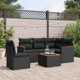 vidaXL Vidaxl - Set De Sof&aacute;s De Jard&iacute;n 6 Piezas Y Cojines Rat&aacute;n Sint&eacute;tico Negro