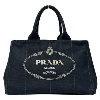 Prada Canapa Black Canvas Handbag Tote Bag (Pre-Owned)