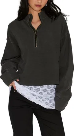 Free People We The Free Celeste Quarter-Zip Pullover in Black at Nordstrom, Size X-Small