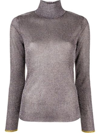 Tory Burch metallic-effect high neck jumper - Silver