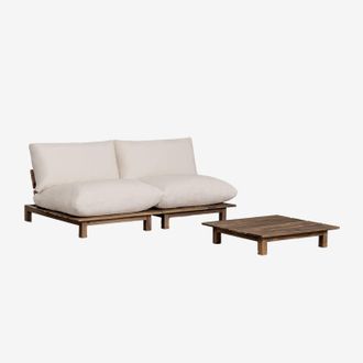 Sklum Conjunto De Sal&oacute;n Con Sof&aacute; Modular Reclinable De 2 Piezas Y Mesa De Centro En Madera De Acacia Brina Sklum