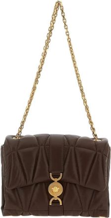 Versace Gewatteerde Leren Schoudertas met Medusa Sluiting - Dames - Schoudertassen - Bruin - ONE Size - Leer - Tassen