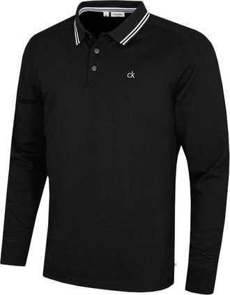 Calvin Klein Mens Campus Long Sleeve Polo Shirt - Black - XL