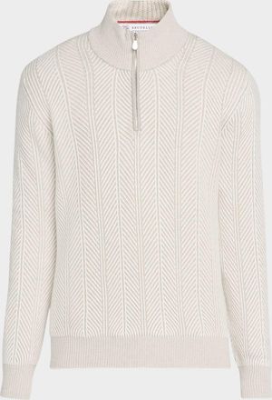 Brunello Cucinelli Mens Cashmere Chevron Vanise Quarter-Zip Sweater