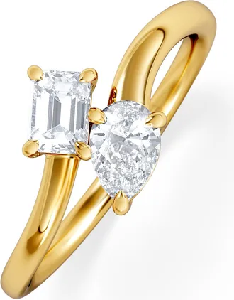 The Diamond Store Toi et Moi Emerald and Pear Cut Lab Diamond Ring 0.50ct F/VS in 9K Gold