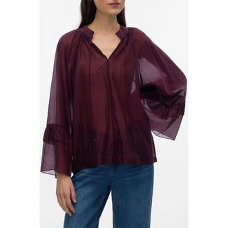 Vero Moda Jenna Split Neck Top in Winetasting at Nordstrom Rack, Size X-Small