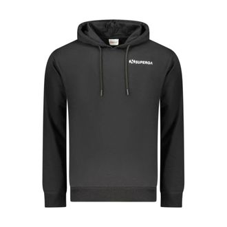 Superga Hoodies, male, Black, Size: 2XL Cotton Crewneck Sweatshirt with Ribbed Trims