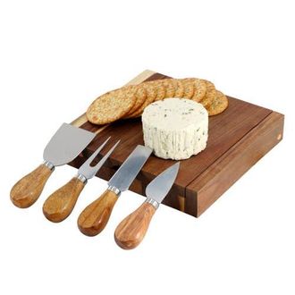 MegaChef Acacia Wood 5 Piece Square Cheese Board with Knife Set at Nordstrom