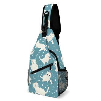 Generic Cute White Cats Unisex Shoulder Bags Casual Crossbody Chest Bag Sling Backpack for Hiking Cycling Travel