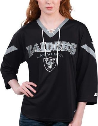 Starter Womens Starter Black Las Vegas Raiders Rally Lace-Up 3/4 Sleeve T-Shirt at Nordstrom, Size X-Small