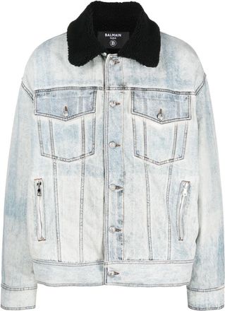 Balmain logo-embroidered denim jacket - men - Acrylic/Polyester/Cotton/Polyester/Acrylic - 48 - Blue