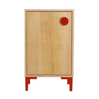 Really Nice Things Mesita 1 puerta color roble y detalles en rojo