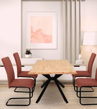 Home Heavenly Pack de 4 sillas de comedor de tela coral con estructura met&aacute;lica