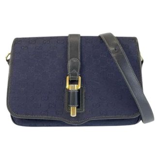 Gucci Pre-owned Cross Body Bags, female, Blue, Size: ONE SIZE Pre-owned GG Canvas Leather Shoulder Bag