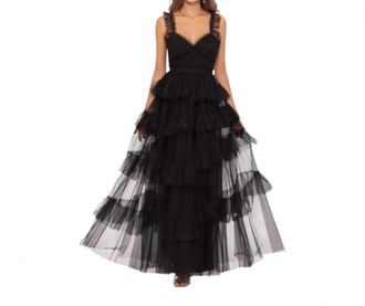 Betsy & Adam Womens Gigi Long Ruffle Mesh Dress In Black