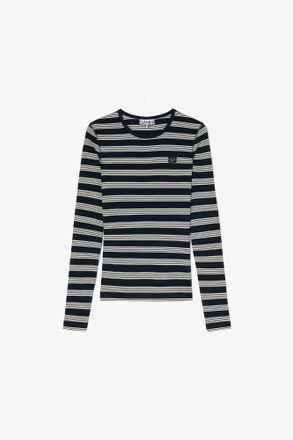 Ganni Navy Stripe Rib Long-sleeve - Size XXS Organic Cotton