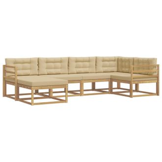 vidaXL Conjunto De Sof&aacute;s De Exterior Con Coj&iacute;n 5 Pcs Y Beige Poli&eacute;ster Vidaxl