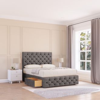 Sloomy Watson Divan Bed Base 2 Drawers 12 Footboard & 26 Struts Headboard in Grey | Size: Small Single