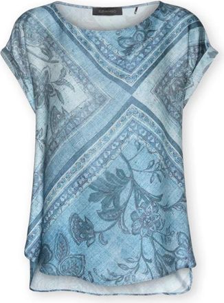 Elena Miro Gedrukte Viscose Satijnen Blouse - Dames - Blouses - Blauw - 6XL - Satijn - Overhemden