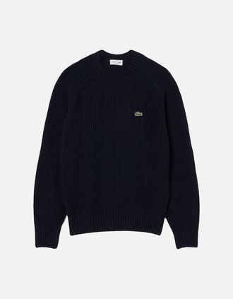 Lacoste Mens Lacoste Thick Wool Crew Neck Sweater Jumper Dark Navy - Black - Size: 40