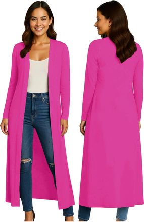 Re Tech UK Ladies Womens Maxi Plus Size Long Cardigans for Women UK Collared Top Long Full Sleeve Floaty Womens Cardigans Coatigans Sizes 8-26 (Hot Pink - XXXL)