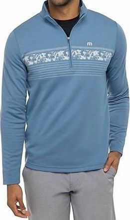 Travis Mathew Upgraded Striped Quarter Zip Top In Stellar Blue Chest Stripe