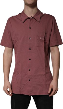 Dolce & Gabbana Dark Pink Button Down Casual Polo Men Shirt Cotton