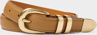 Maison Boinet Womens Double-loop topstitched grained leather belt