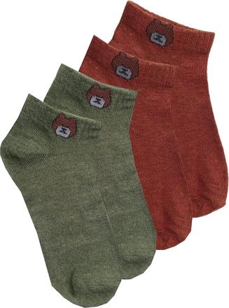 Generic Womens 2 Pairs Autumn Green Rust Cute Bear Novelty Low Cut Trainer Socks One Size UK 3-7 EU 35-40