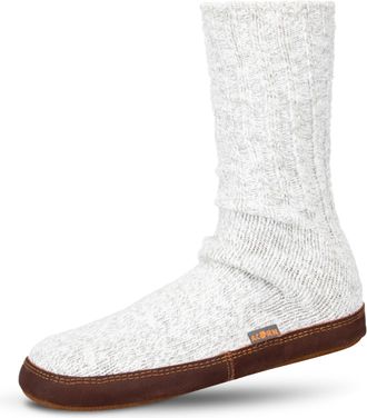 Acorn Mens and Womens Original Slipper Socks - Cloud Cushion, Ragg Wool, Moisture-Wicking, Suede Sole, Light Grey Cotton Twist, 11-12 Women/9-10 Men